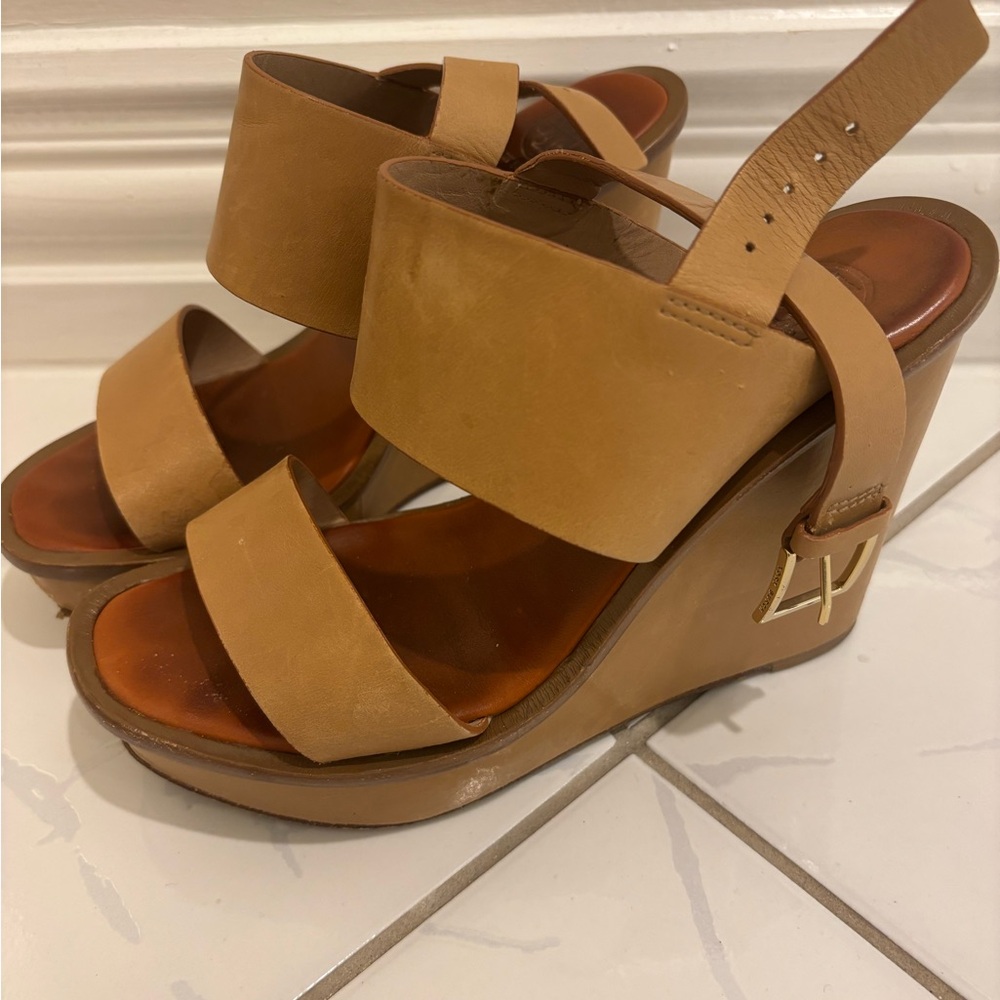 Tory Burch Tan Leather Wedges